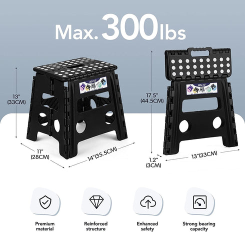 Delxo 13 Folding Step Stool in Black,1 Pack Premium Heavy Duty Foldable Stool for Kids and Adults,Portable Collapsible Plastic Step Stool,Non Slip Folding Stools for Kitchen Bathroom Bedroom