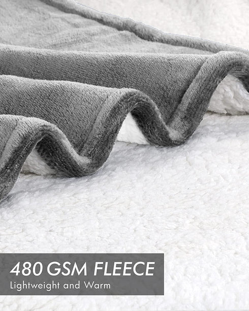 Utopia Bedding Sherpa Bed Blanket Twin Size Grey 480GSM Plush Blanket Fleece Reversible Blanket for Bed and Couch