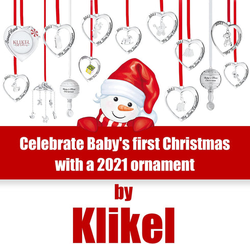 Klikel Baby's First Christmas Ornament 2021 - Silver Heart with Hanging Elephant Christmas Ornament - Babies Christmas Ornament Engraved My First Christmas 2021 - Baby Ornament 2021 with Gift Box