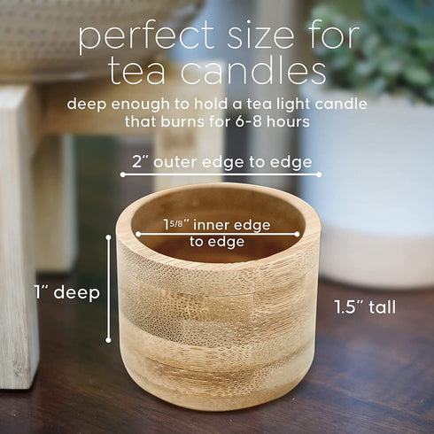 Cedar and Ink Bamboo Tealight Candle Holder, Rustic Centerpiece, Wedding Wood Centerpieces, 6-Pack Wooden Candle Holders, 1.5-Inch-Tall Table Tea Light Holders