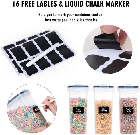 Cereal Containers Storage Set - 3 Piece Airtight Large Dry Cereal Container (135.2oz), BPA Free Dispenser Plastic Cereal Storage Containers with 16 Labels & Pen - FOOYOO