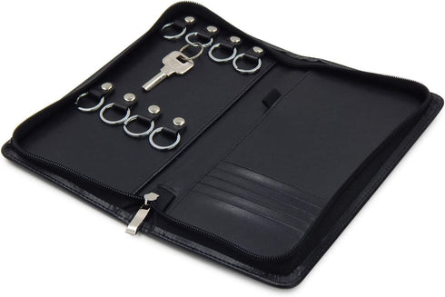 OFFIDIX PU Leather Portable Key Cabinet,8-Key Hooks Portable Zippered Key Case Menus Card Organizer Holder Business Padfolio for Real Estate Sales,Hotel Executives, Car Service