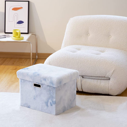 STORAGEPLUS 17 inches Faux Fur Storage Ottoman Foot Rest Small Bench,Light Gray Tie Dye Foldable Footstool,SPS02-GRY-US¦