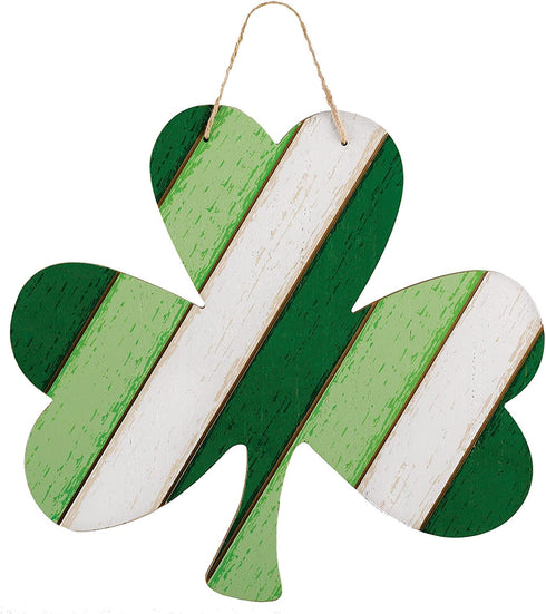 St. Patrick's Day Shamrock Hanging MDF Sign w/Rope Hanger | 13" x 14" | 1 Pc