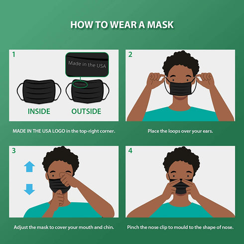 Made in USA, ECOGUARD 3-ply Disposable Face Mask with Multicolors, Comfortable & Breathable, 50 Pack