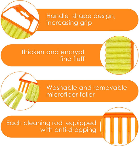 4 Pieces Window Venetian Blind Cleaner Tools 2 Pieces Window Blind Duster Brush and 2 Pieces 7 Finger Duster Brush for Window Air Conditioner Duster Dirt Cleaner (Yellow, Orange)