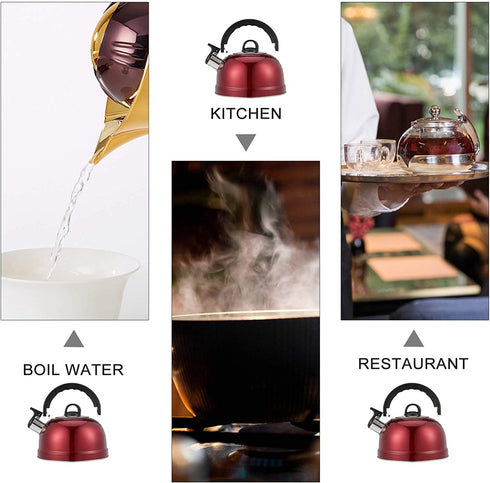 Cabilock Stove Top Whistling Tea Kettle Stainless Steel Teakettle Teapot with Cool Toch Ergonomic Handle 1. 2L Red