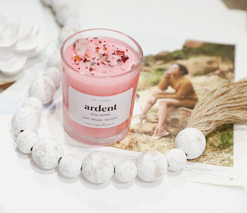 My Lumina Ardent Love Pink Candle - Romantic Sweet Love Candle Natural Soy Wax - Rose and Jasmine Natural Scented Purifying Candle for Aromatherapy