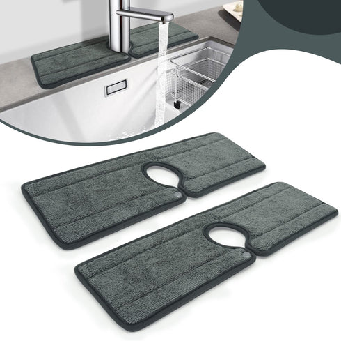 2 Pack of Faucet Absorbent Mat, Drip and Splash Catcher, Kitchen Sink Splash Guard Behind Faucet, Microfiber Kitchen Sink Mat, Kitchen Countertop Drying Mat for Kitchen, Farmhouse and RV, 18'' x 5.9''