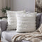 MIULEE Set of 2 Decorative Boho Throw Pillow Covers Linen Striped Jacquard Pattern Cushion Covers for Sofa Couch Living Room Bedroom 20x20 Inch Ivory White