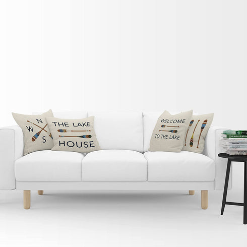 The Lake House Lake Throw Pillow Case, 18 x 18 Inch Set of 4, Lake Paddle Decor, Lake House Rules Decor, Lake House Decor, Lake House Room Decor Pillows Cover for Sofa Couch Bed
