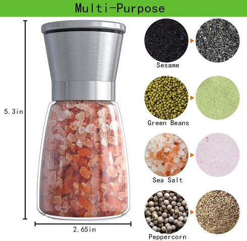 Premium Stainless Steel Salt and Pepper Grinder Set(4 pieces) - Pepper Mill and Salt Mill, Spice Grinder with Adjustable Coarseness, Ceramic Rotor