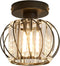 MHUYEIN Semi Flush Mount Ceiling Light Fixture, Crystal Chandelier, Retro Industrial Light for Kitchen Cafe Bar Bedroom Living Room Passway Hallway (Black)