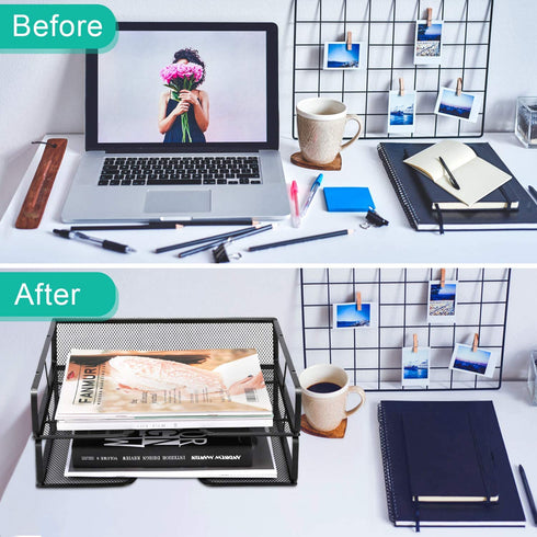 Meshist Stackable Letter Tray Desk Organizer, 2 Tier Mesh Desktop File Organizer, Document Paper Tray Organizer, Perfect for Home and Office, Black