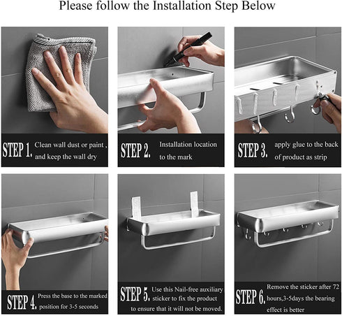 Delysia King Bathroom Shelves with Towel Bar,Wall Mounted Shower Storage Shelves Organizer for Bathroom,Kitchen (Silver)