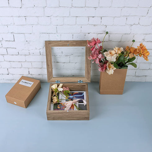 Golden State Art, 8x8 Shadow Box Frame Display Case, 2-inch Depth, Great for Collages, Collections, Mementos, 6 Pins Included (Light Brown, 1 Pack)