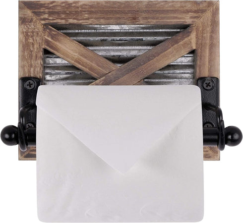 Autumn Alley Rustic Farmhouse Toilet Paper Holder - Rustic Country Bathroom Decor - Industrial Decorative Accessories - Warm Brown Wood, Galvanized Metal & Black Metal - Adds Rustic Charm