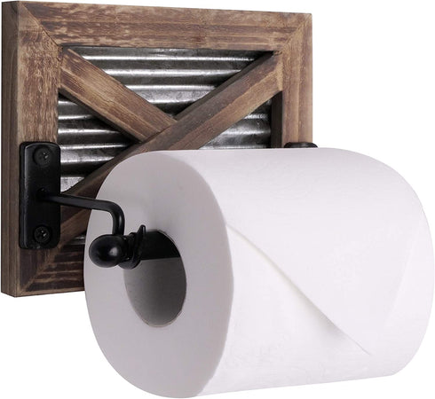 Autumn Alley Rustic Farmhouse Toilet Paper Holder - Rustic Country Bathroom Decor - Industrial Decorative Accessories - Warm Brown Wood, Galvanized Metal & Black Metal - Adds Rustic Charm