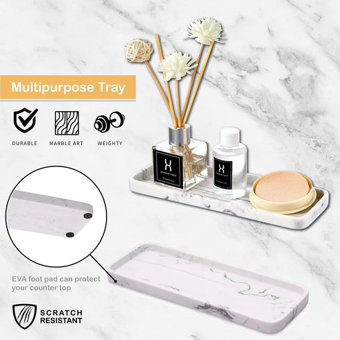 zccz Bathroom Accessory Sets, 4 Pieces Bathroom Accessories Complete Set Vanity Countertop Accessory Set with Marble Look, Includes Lotion Dispenser Soap Pump, Tumbler, Toothbrush Holder and Tray