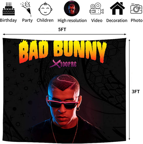 107 Pcs Bad Bunny Party Decorations, Bad Bunny Birthday Decorations, Party Supplies includes Happy Birthday Banner, Balloons, Cake Topper, Cupcake Toppers, Backdrop, Stickers