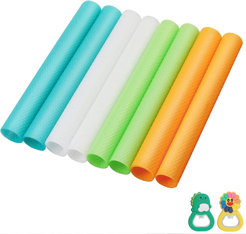 FUNYKICH Refrigerator Liners, 16PCS Refrigerator Mats Washable Shelf Liners Cabinet liner Drawer Liners Cupboard Liners Fridge Mats, Waterproof, Anti-Skid, 45x29cm, 4White/4Green/4Blue/4Orange