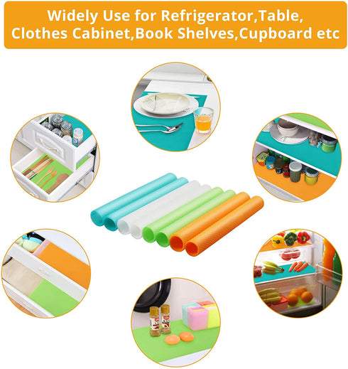 FUNYKICH Refrigerator Liners, 16PCS Refrigerator Mats Washable Shelf Liners Cabinet liner Drawer Liners Cupboard Liners Fridge Mats, Waterproof, Anti-Skid, 45x29cm, 4White/4Green/4Blue/4Orange