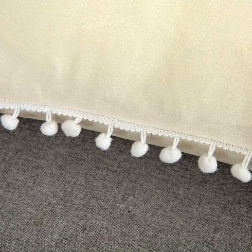 WLNUI Set of 2 Soft Velvet Lumbar Ivory White Pillow Covers 12x20 Inch Decorative Cute Pom Poms Throw Pillow Covers Cushion Case for Sofa Couch Home Farmhouse Decor