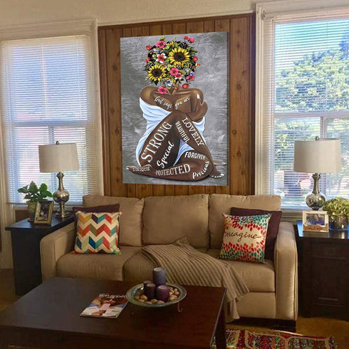 African American Wall Art Black Queen Girl Head Flowers Poster Black Girl Artwork ‹Floral Girl Art Prints For Bedroom Living Room Abstract Contemporary Prints Painting Home Decor 16X24 Inch No Frame