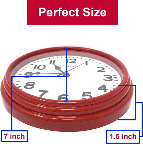 Solayman's Ultimate Silent Wall Clock with Non-Ticking Quartz Movement, Easy to Read Classic Round Wall Clock for Living Room Decor, Bedroom, Kitchen, Office, Classroom- Red Wall Clock