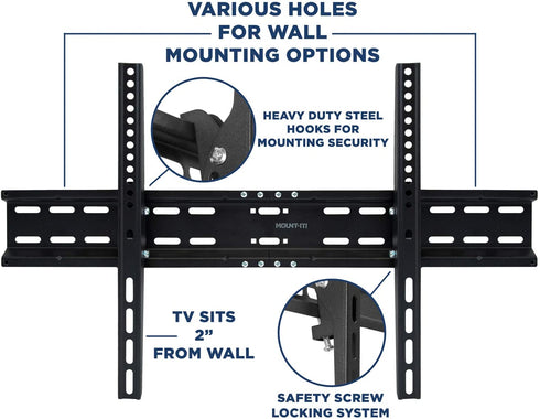 Mount-It! TV Wall Mount Bracket | Tilting 2" Low Profile Design Fits Large Flat Screen TVs 37 38 42 50 55 58 60 65 70 Inch | 15 Degrees Tilt | VESA Compatible up to 600x400mm | 77 Pound Capacity