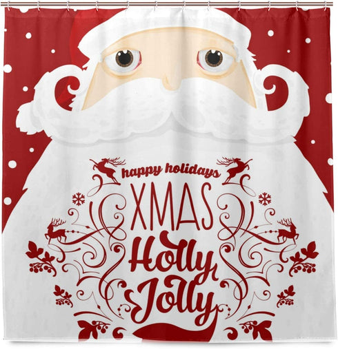 Xmas Holly Jolly Shower Curtain Festive Cute Cartoon Santa Claus with Many Gifts Merry Christmas Shower Curtains Happy New Year Shower Curtain Set with 12 Hooks 60 X 71