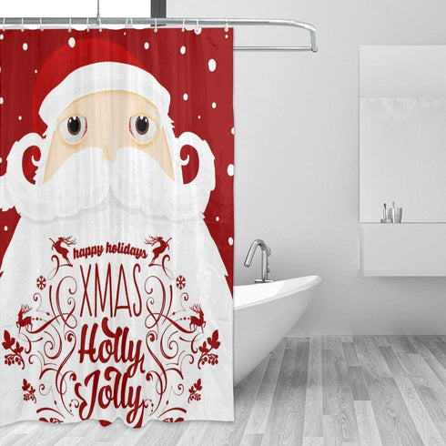 Xmas Holly Jolly Shower Curtain Festive Cute Cartoon Santa Claus with Many Gifts Merry Christmas Shower Curtains Happy New Year Shower Curtain Set with 12 Hooks 60 X 71