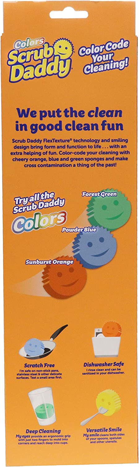Scrub Daddy Sponge Set - Colors - Scratch-Free Sponges for Dishes and Home, Odor Resistant, Soft in Warm Water, Firm in Cold, Deep Cleaning, Dishwasher Safe, Multi-use, Functional, Ergonomic, 3ct
