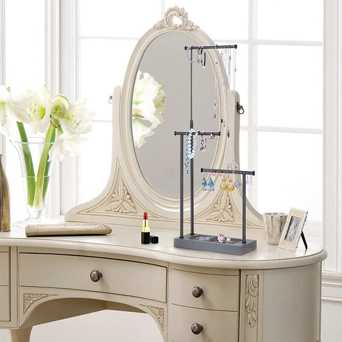 SRIWATANA Jewelry Organizer Display Extra Tall Necklace Holder 3 Tier Jewelry Tree Stand (Weathered Grey & Black)