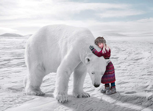 Psaris Productions Polar Bear and Little Girl Christmas Cards Boxed With Envelopes Set of 12 Holiday Cards and 12 Envelopes. Made in USA.