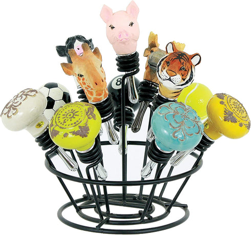 Oenophilia Bottle Stopper Bouquet, Black Metal, Wine Bottle Stopper Holder, Wine Gifts