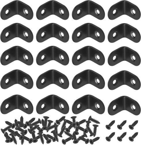 Mardatt 20 Sets 20x20mm Stainless Steel Black L Brackets Corner Braces Right Angle Brackets Heavy Duty with Mounting Screws for Wood Shelf Chair Cabinet Furniture Brackets
