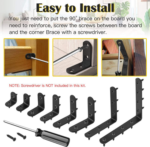 Mardatt 20 Sets 20x20mm Stainless Steel Black L Brackets Corner Braces Right Angle Brackets Heavy Duty with Mounting Screws for Wood Shelf Chair Cabinet Furniture Brackets