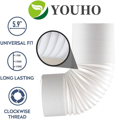 Air Conditioner Hose. Portable Exhaust Hose - YOUHO 5.9" Diameter - 80" Long. Universal Flexible Counter-Clockwise Room Airconditioner AC Vent Replacement Tube