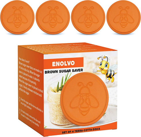 Enolvo Brown Sugar Keeper Bee - Terra Cotta Brown Sugar Saver, Brown Sugar Disc to Maintain Food Moisture, Brown Sugar Softener Stone, Humidifying Hydrostone (Orange Box)