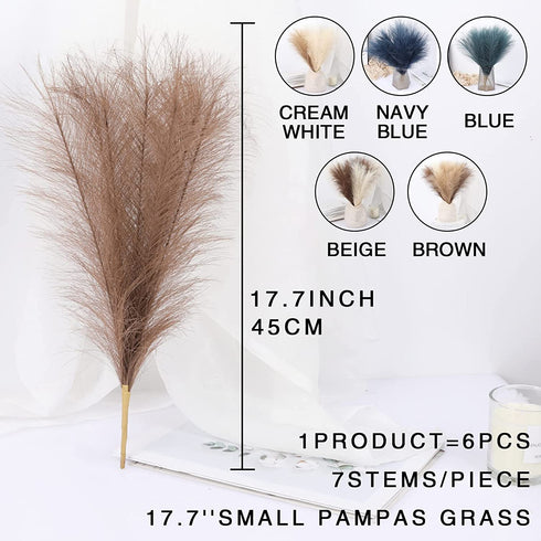 lulute Pampas Grass Decor,Faux Pampas Grass Small 6 Stems,Artificial Pampas Grass 17.7 inch 45cm,Fake Dried Pampas Grass,Pompas Floral for Boho Decor,Pompous Grass( Blue)