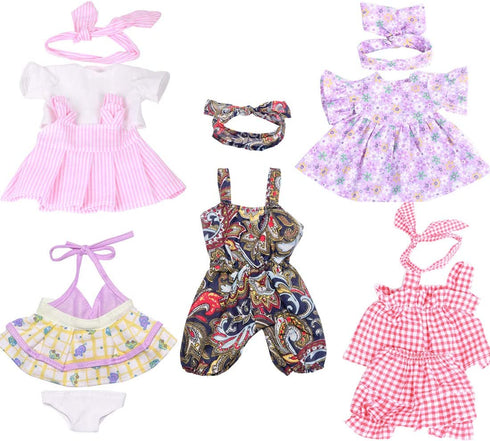 XADP 5 Pack Baby Doll Clothes Outfits for 12 Inch Baby Dolls, Set of 5 with Hair Bands