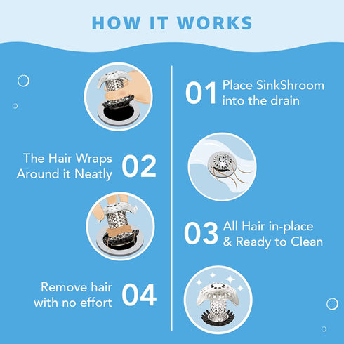 SinkShroom Bathroom Sink Drain Protector in Stainless Steel with StopShroom, Stainless with Stopper