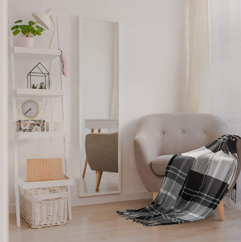 JUDYBRIDAL Plaid Chenille Throw Blanket Extra Soft Blanket All-Season Dual-Sided Home Decor Blankets with 3 Inches Tassels for Bed Sofa Couch Chair 50" W x 67" L (Black/White)