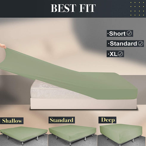 N&Y HOME Queen Size Fitted Sheet Only - 4-Way Stretch Jersey Knit, T-Shirt Feeling & Ultra Soft, Wrinkle Free, Non-Slip & Snug Fit for Mattress (Deep: 5"-16") - Sage Green, Queen