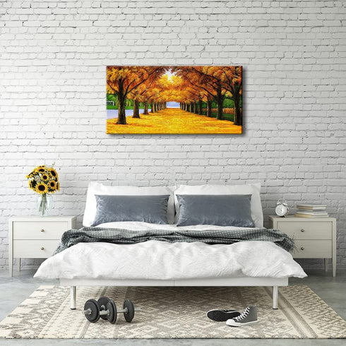 Pyradecor Large Orange Trees Giclee Canvas Prints Wall Art Paintings Pictures for Living Room Bedroom Home Office Decor - Far Seeing Modern Stretched and Framed Autumn Forest Landscape Artwork