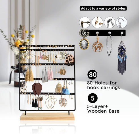 Suneed Earring Holder Organizer Jewelry Display Stands Earring Organizer Stand Jewelry Holder Organizer, Earring & Necklace Jewelry Towel Organizer Display Tree (5Layer-Black)