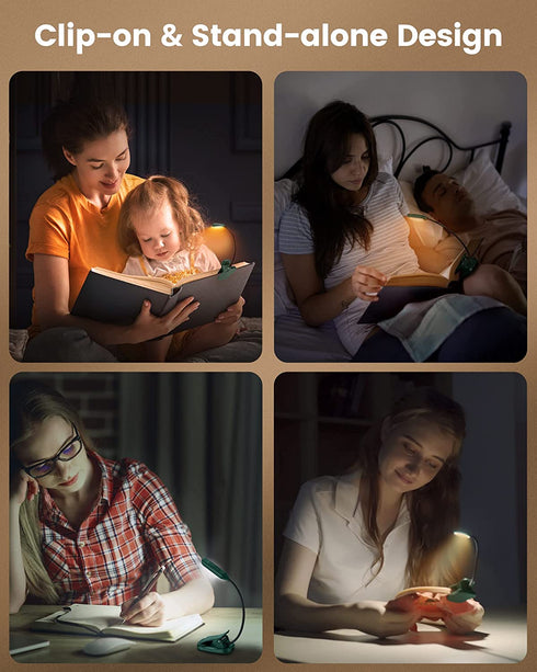 Glocusent Lightweight Rechargeable 10 LED Amber Book Light for Reading in Bed, Clip-on EyeCare Warm Reading Light up to 80Hrs, 3 Brightness Dimmable X 3 Color Modes, Perfect for Readers & Kids