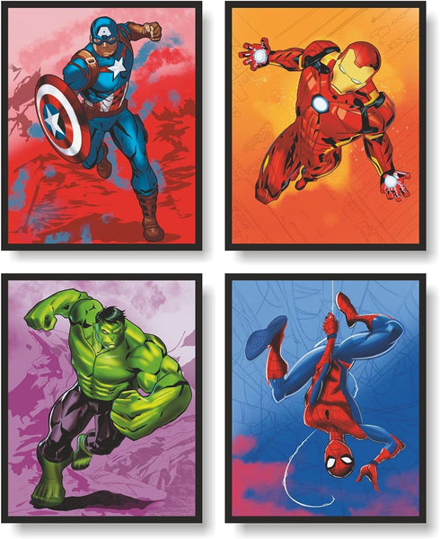 Batuba Design - Boys Wall Decor Poster Prints, Set of 4 FRAMELESS (8''x10''), Superhero room decor for boys, Superheroes poster, Superheroes Wall Art, Posters For Boys Room,