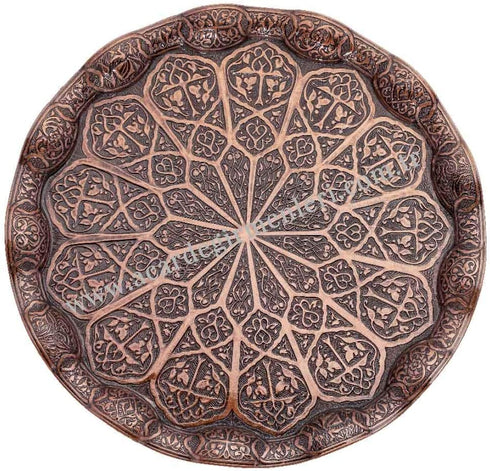HAVLULAND Turkish Ottoman Coffee Tea Beverage Serving Wavy Tray 13.9'' inches (Copper) Color
